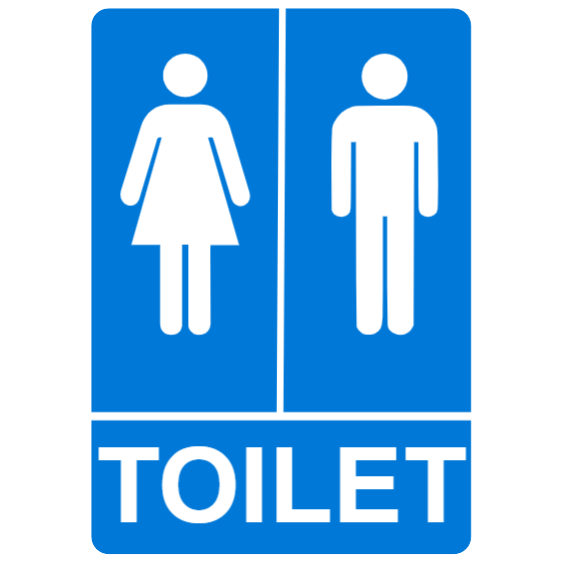 Blue toilets sign