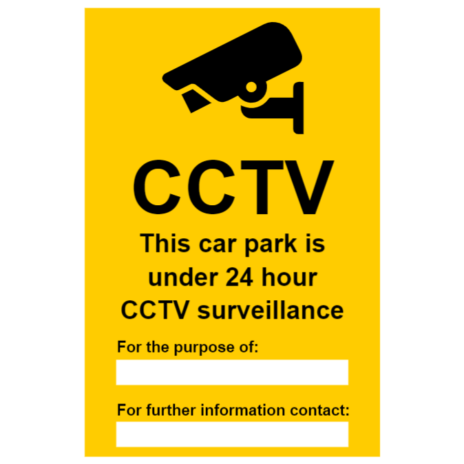 CCTV sign for car park, with two text boxes