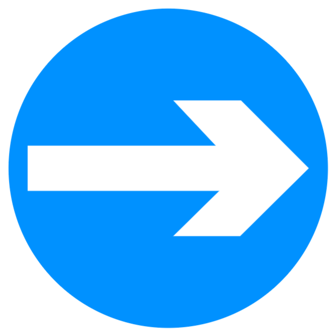 Vehicular traffic must proceed in the direction indicated by the arrow (right) sign