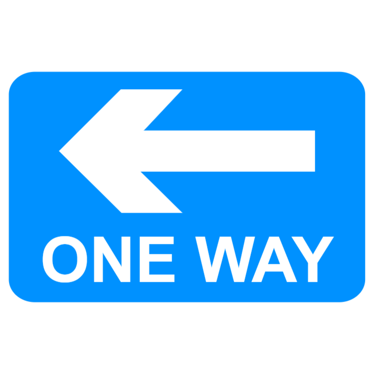 One-way traffic in direction indicated (left) sign