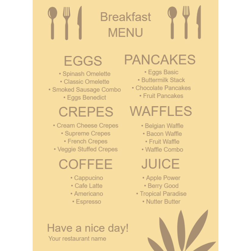 Breakfast menus