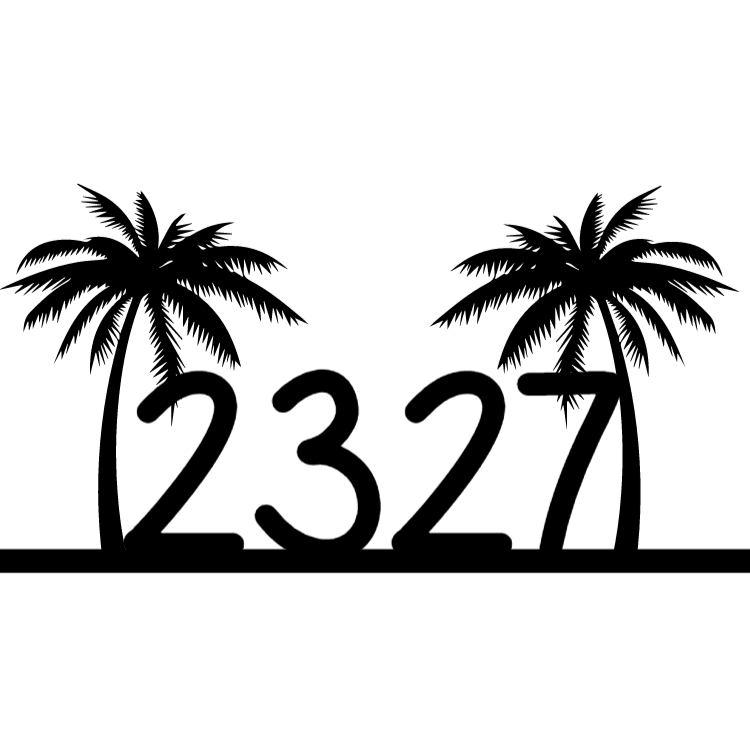 House number sign with palms