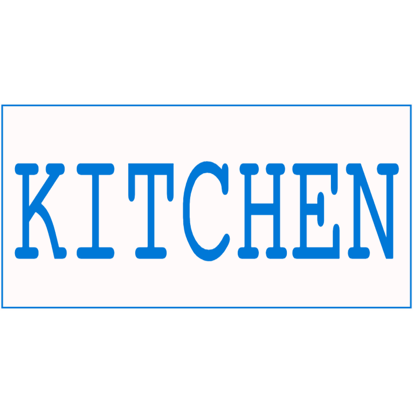 White and blue kitchen sign