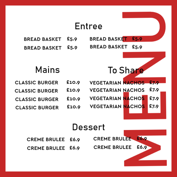 Menu with red details