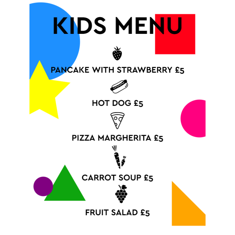 Kids menu