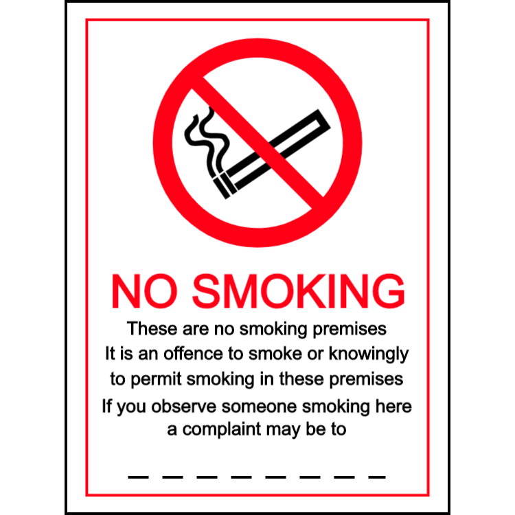 No smoking- a complaint may be made to - portrait sign