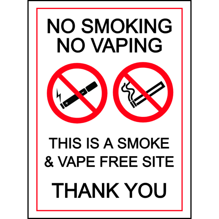 No smoking, no vaping - this is a smoke & vape free site - portrait sign