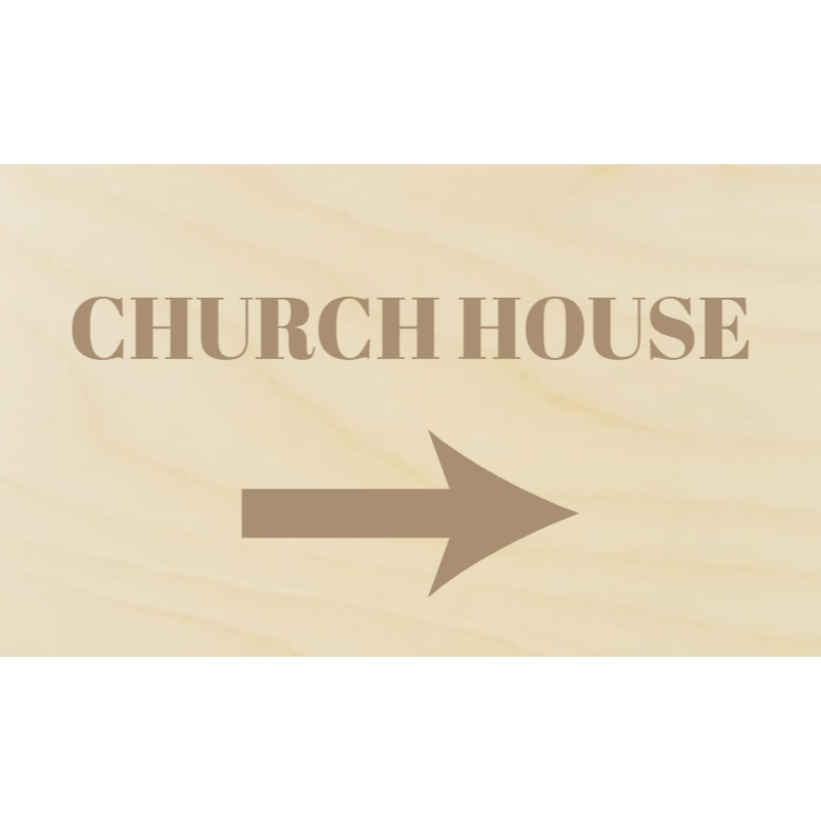 Wooden church house sign