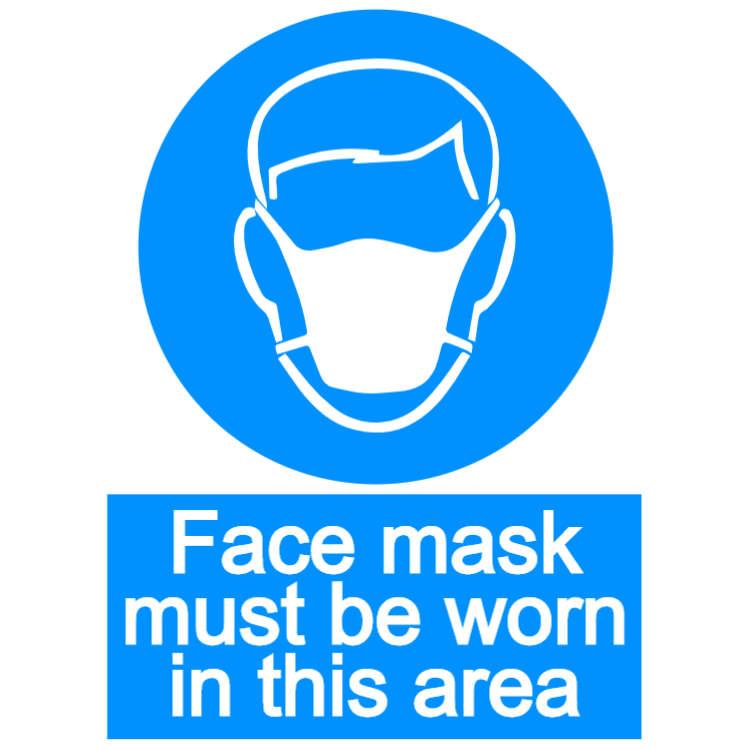 Face mask must be worn in this area - portrait sign