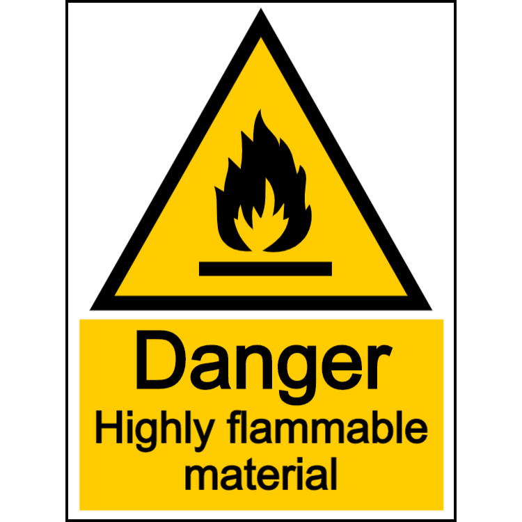 Danger highly flammable material - portrait sign