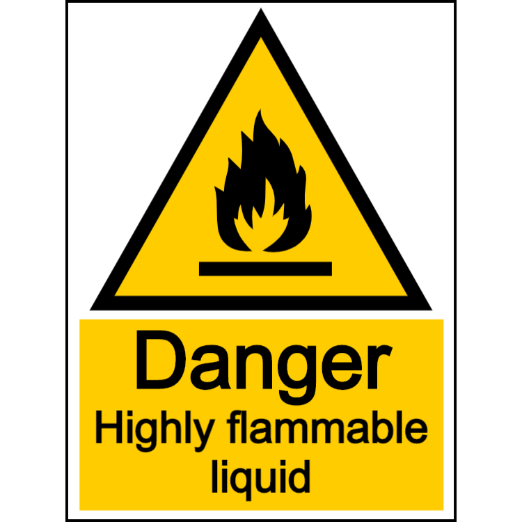 Danger highly flammable liquid - portrait sign