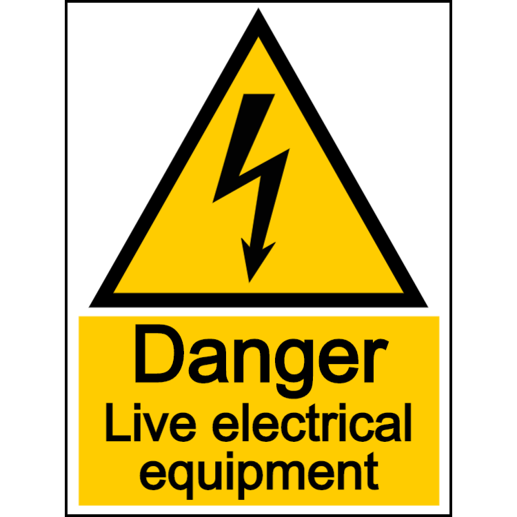 Danger live electrical equipment - portrait sign
