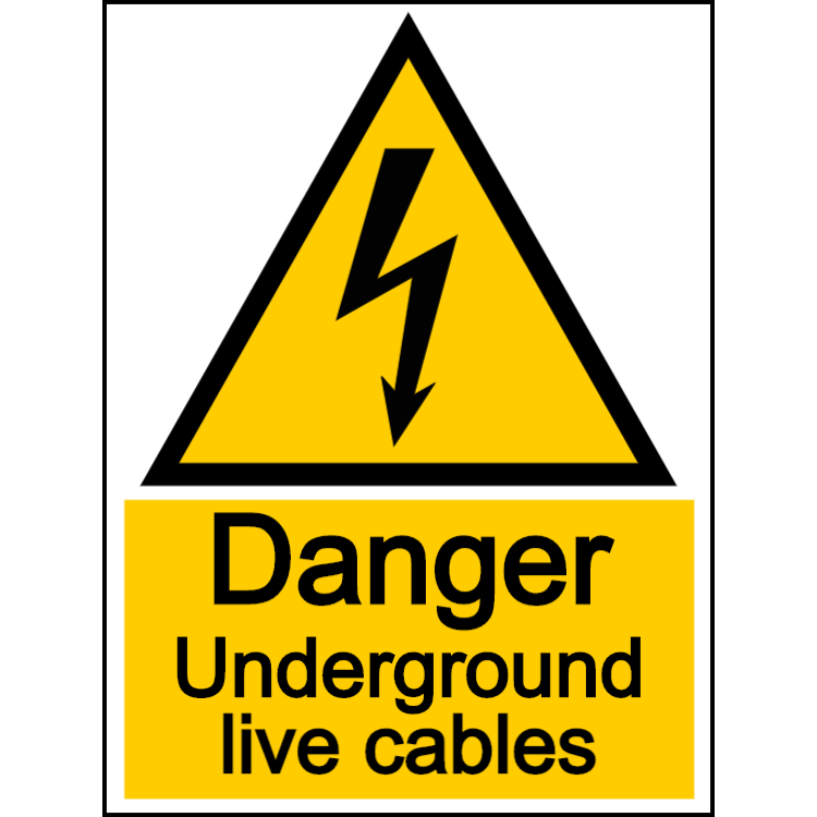 Danger underground live cables - portrait sign
