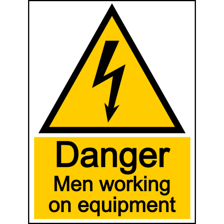 Danger men working on equipment - portrait sign