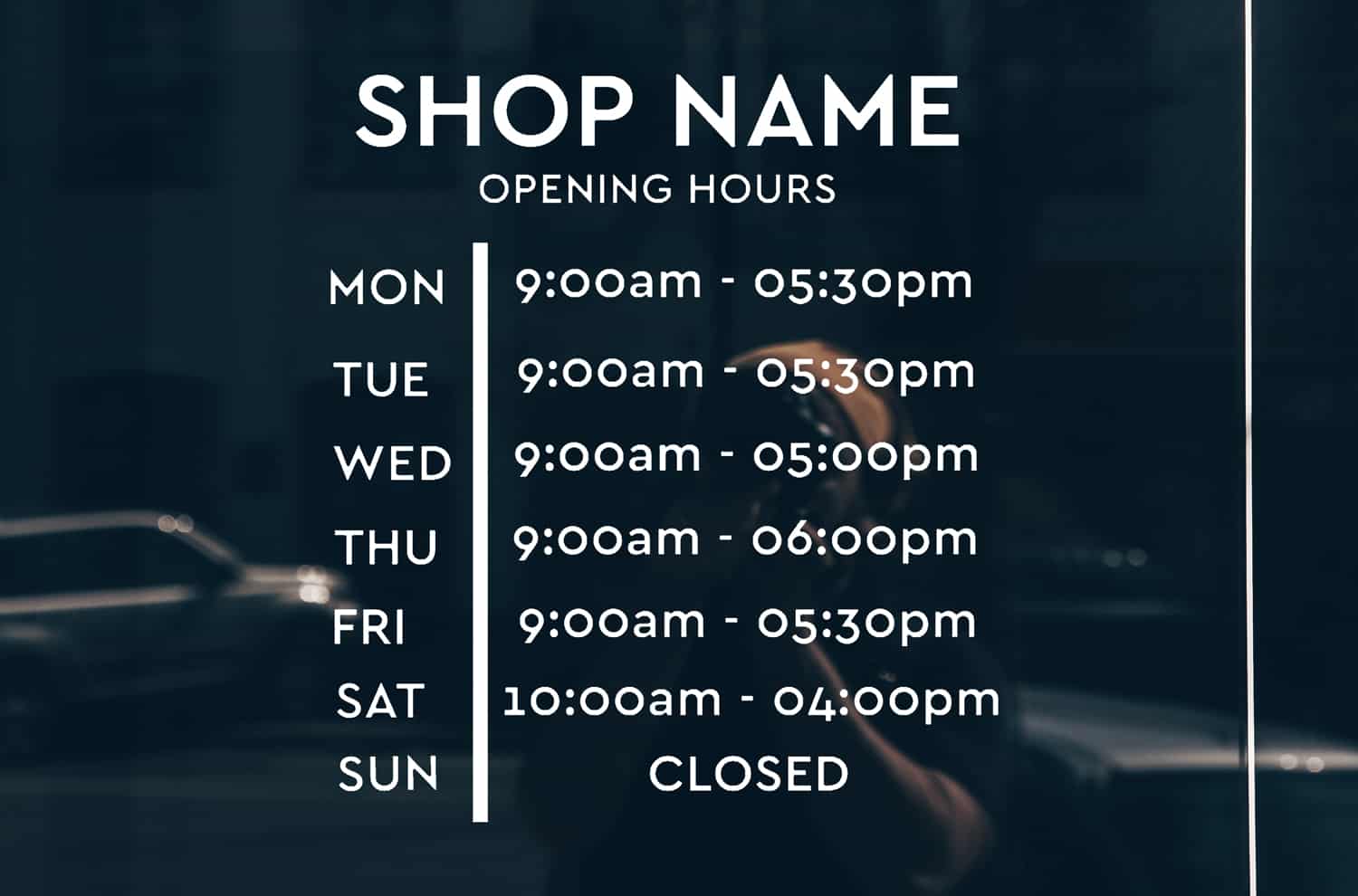 Opening hours signs
