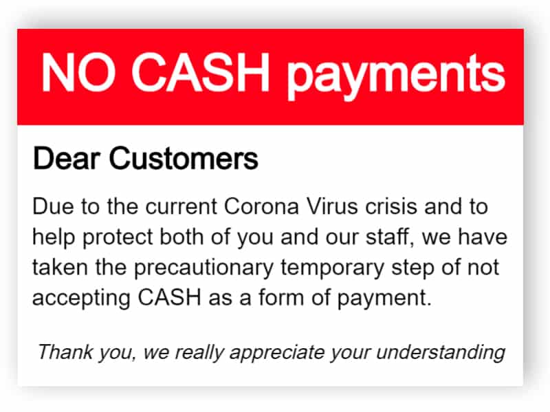 No cash payments sign - sticker