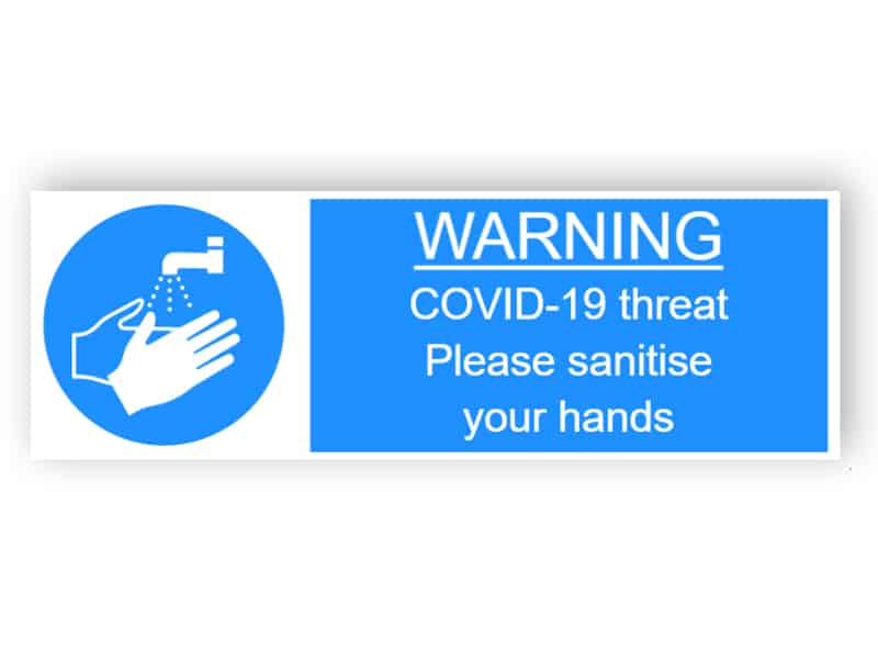 Warning - Covid-19 threat, please sanitise your hands - landscape sticker