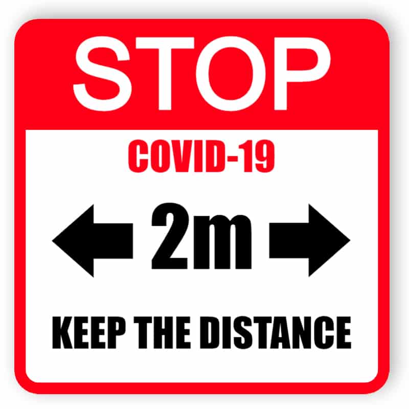 Stop covid-19, keep the distance - red sticker