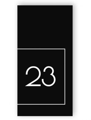 Black and white rectangular door number