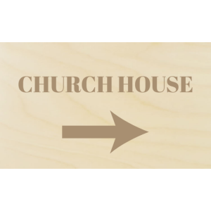 Wooden church house sign
