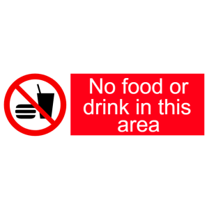 No food or drink in this area sign