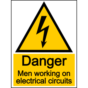Danger men working on electrical circuits - portrait sign