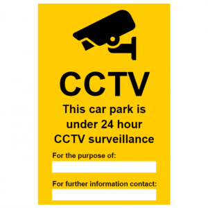 CCTV sign for car park, with two text boxes