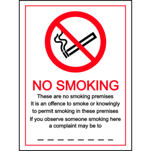 No smoking- a complaint may be made to - portrait sign