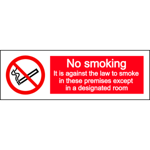 No smoking except in designated room - landscape sign