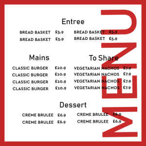Menu with red details