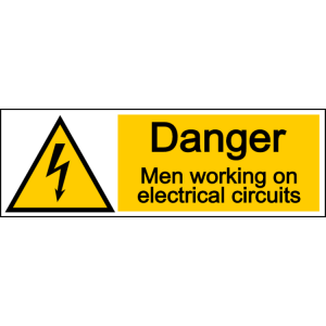 Danger men working on electrical circuits - landscape sign