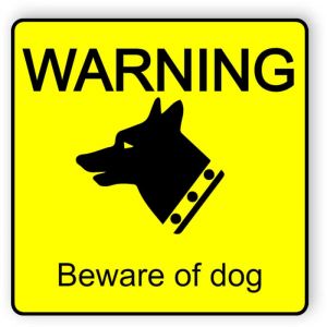 Beware of Dog - yellow plastic engraved sign