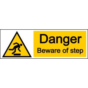 Danger beware of step - landscape sign