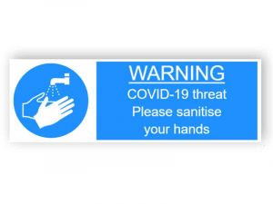 Warning - Covid-19 threat, please sanitise your hands - landscape sticker