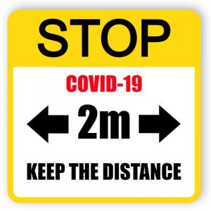 Stop covid-19, keep the distance - yellow sign