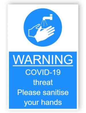 Warning - Covid-19 threat, please sanitise your hands - sticker
