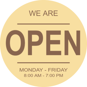 Round wooden opening hours sign
