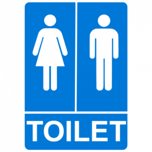 Blue toilets sign