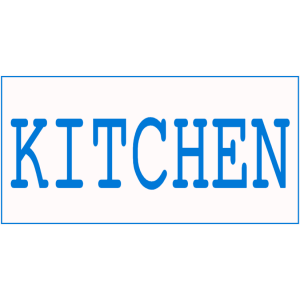 White and blue kitchen sign