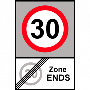 End of 20 miles per hour zone and start of 30 miles per hour zone sign